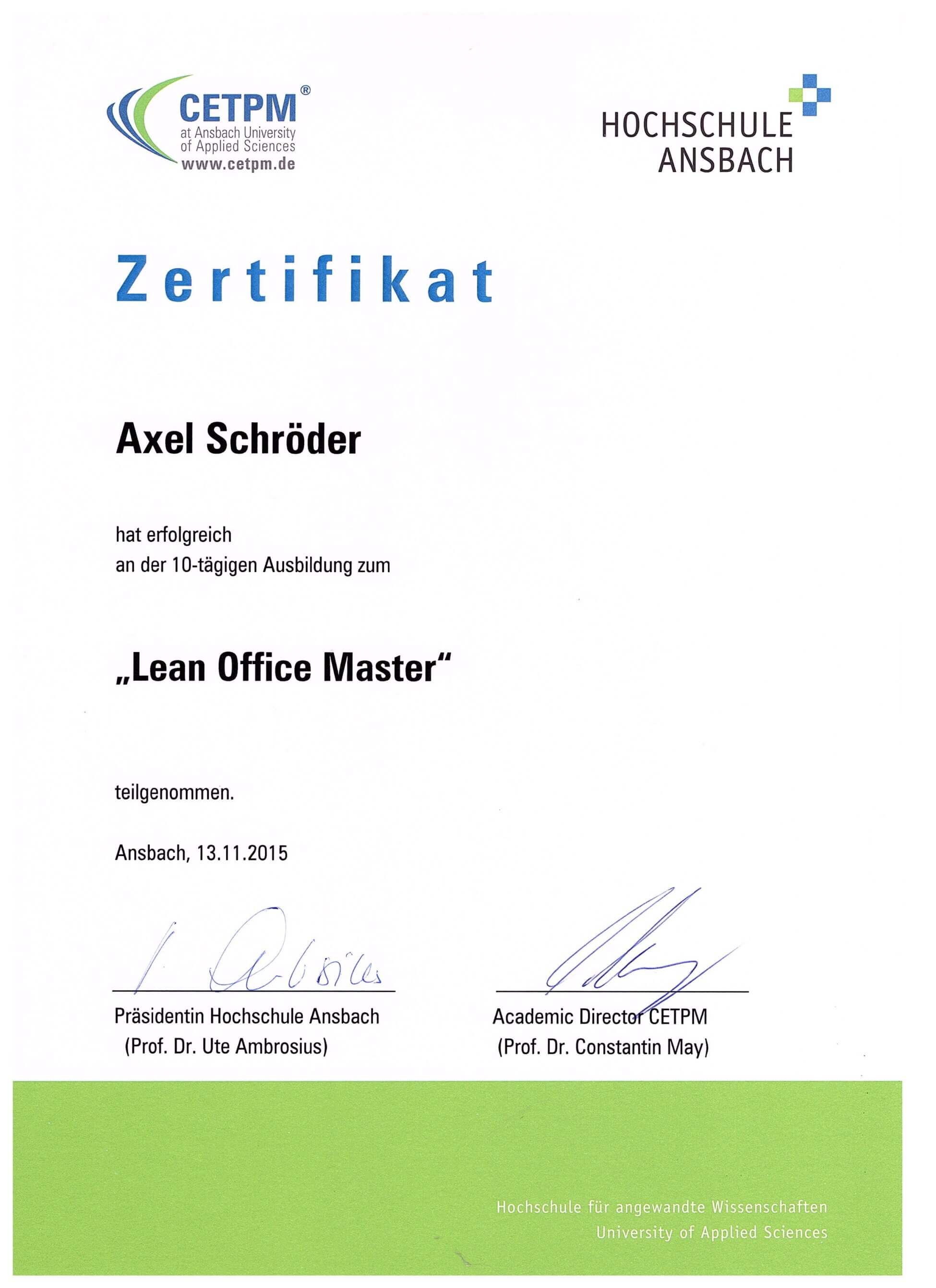 Axel Schröder ist Lean Office Master